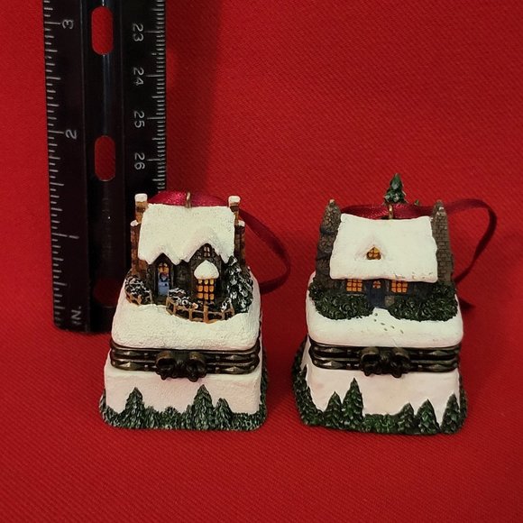 Thomas Kincade Christmas Mini Trinket Box Christmas Ornament Set of 2 - Picture 9 of 11